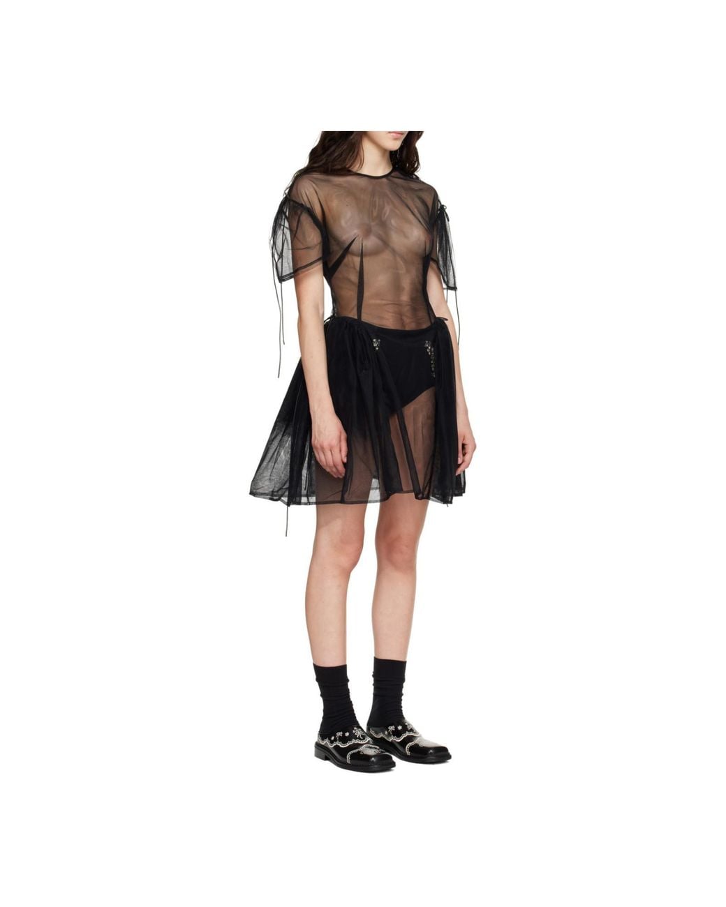 Simone Rocha Black Puff-Sleeve Mini Dress