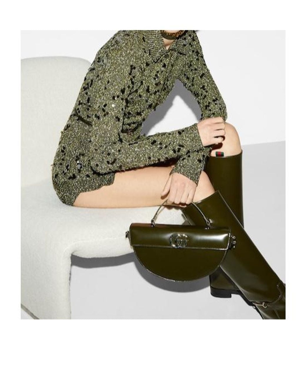 Gucci Green Polo Neck Tweed Cardigan