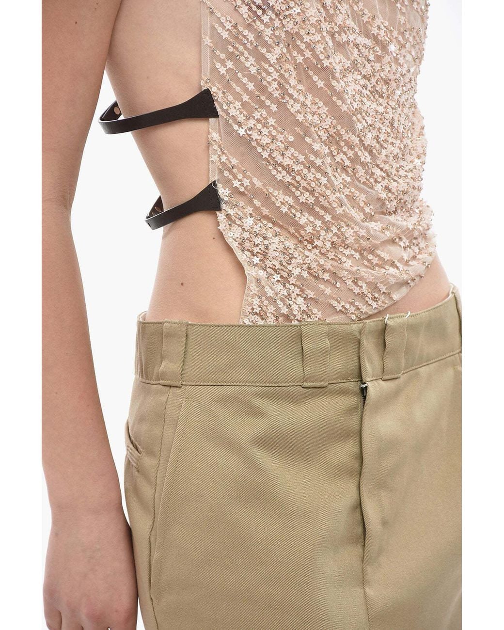 DSquared² Natural Sequin-Embellished One-Shoulder Top