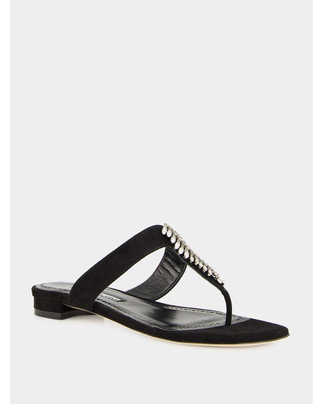 Manolo Blahnik Black Crystal-Embellished Flat Sandals