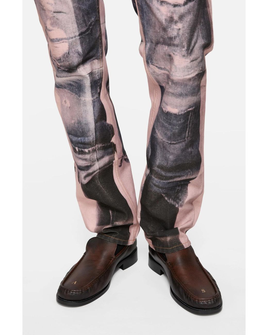 Acne Pink Printed Straight-Leg Jeans for men