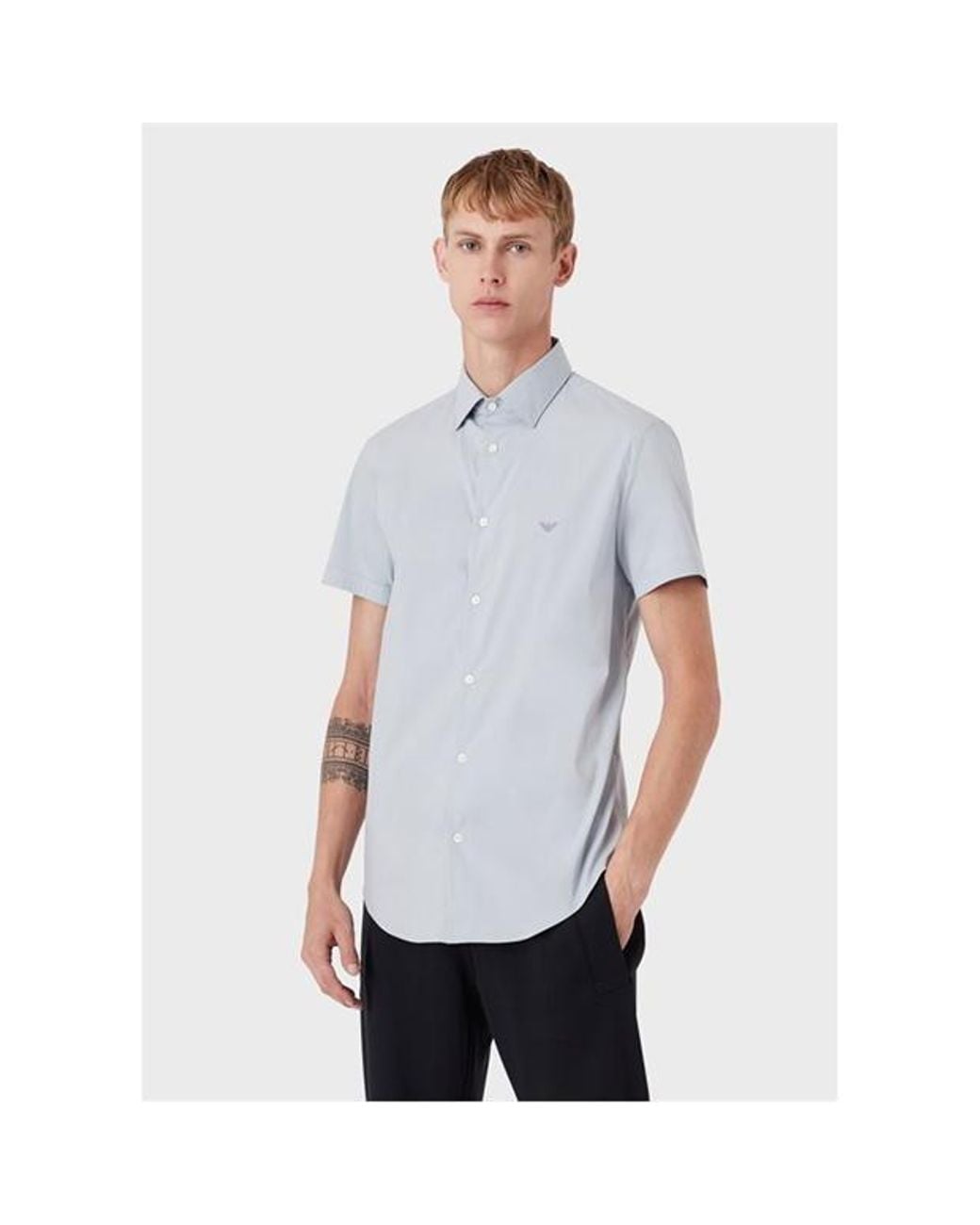 Emporio Armani Blue Lapel Shirt for men