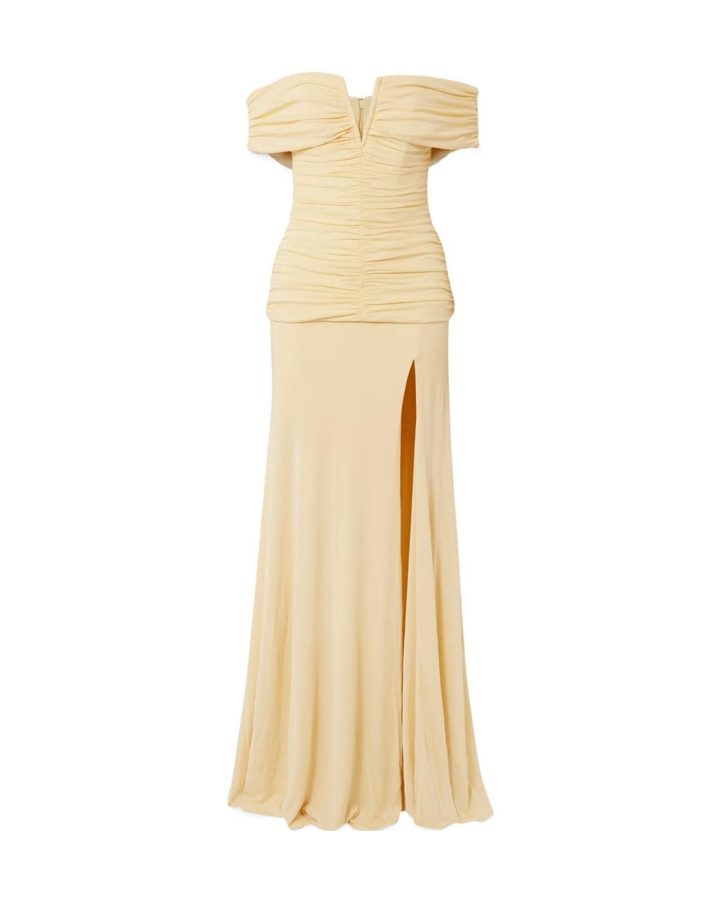 Rebecca Vallance Metallic Zaley Off-The-Shoulder Ruched Jersey Gown