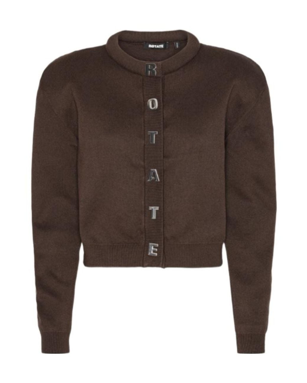 ROTATE BIRGER CHRISTENSEN Brown Cropped Logo-Button Cardigan