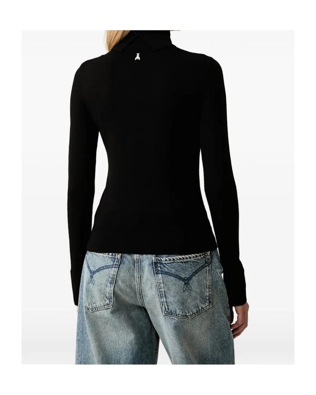 Patrizia Pepe Black Logo-Plaque Turtleneck Wool Sweater