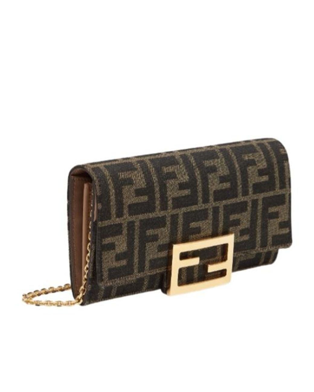 Fendi Gray Continental Logo Plaque Chained Wallet