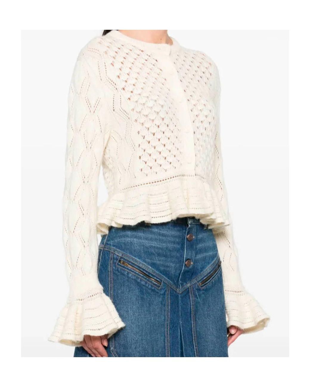 Chloé White Chloé Ruffled Knit Cardigan