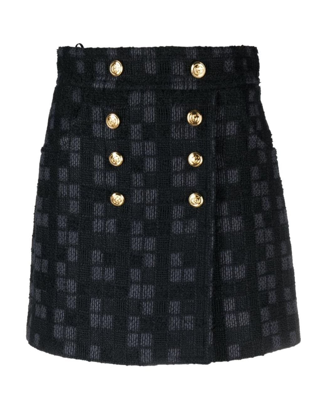 Gucci Black Double-Breasted Tweed Miniskirt