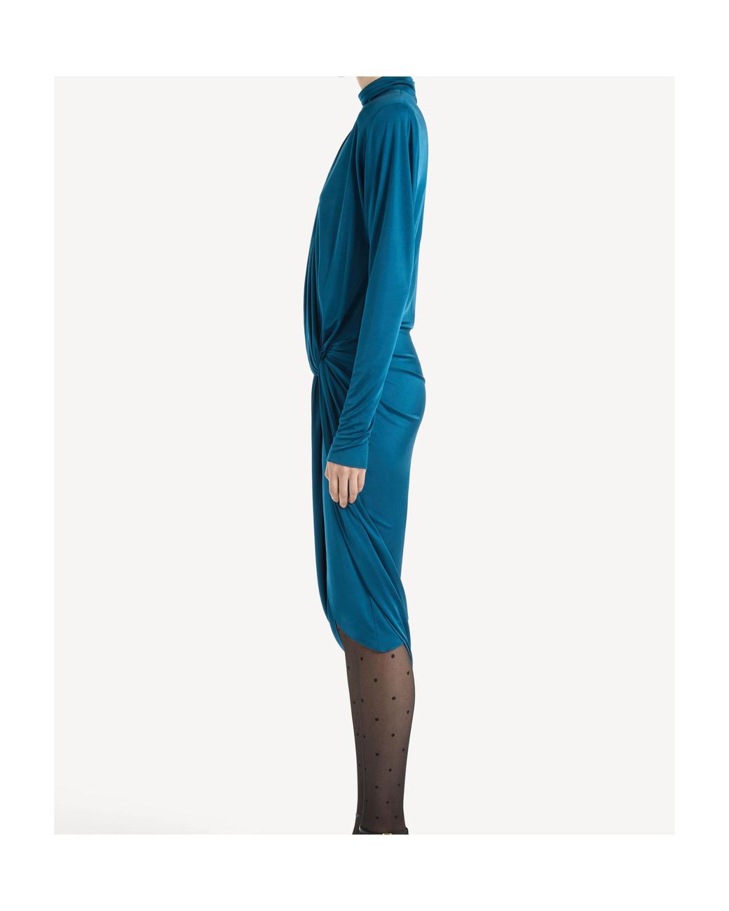 Balmain Blue Draped Flowing Satin Midi Dress