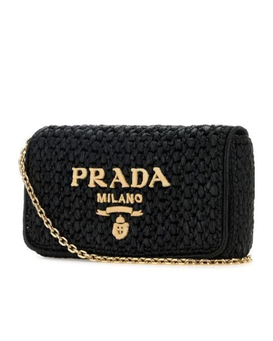 Prada Black Logo-Embroidered Chain-Linked Crochet Shoulder Bag