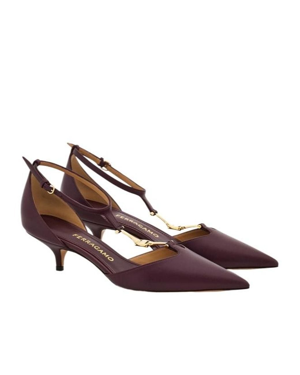 Ferragamo Brown F Buckle T-Strap Pump
