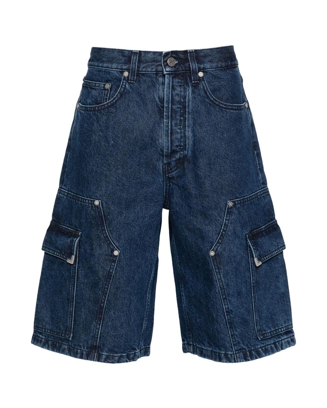 Palm Angels Blue Panelled Denim Shorts for men