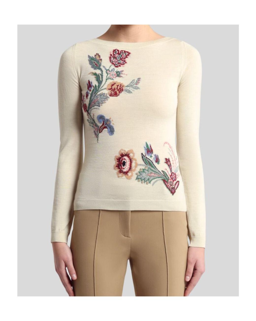 Etro White Floral Motif Knitted Jumper
