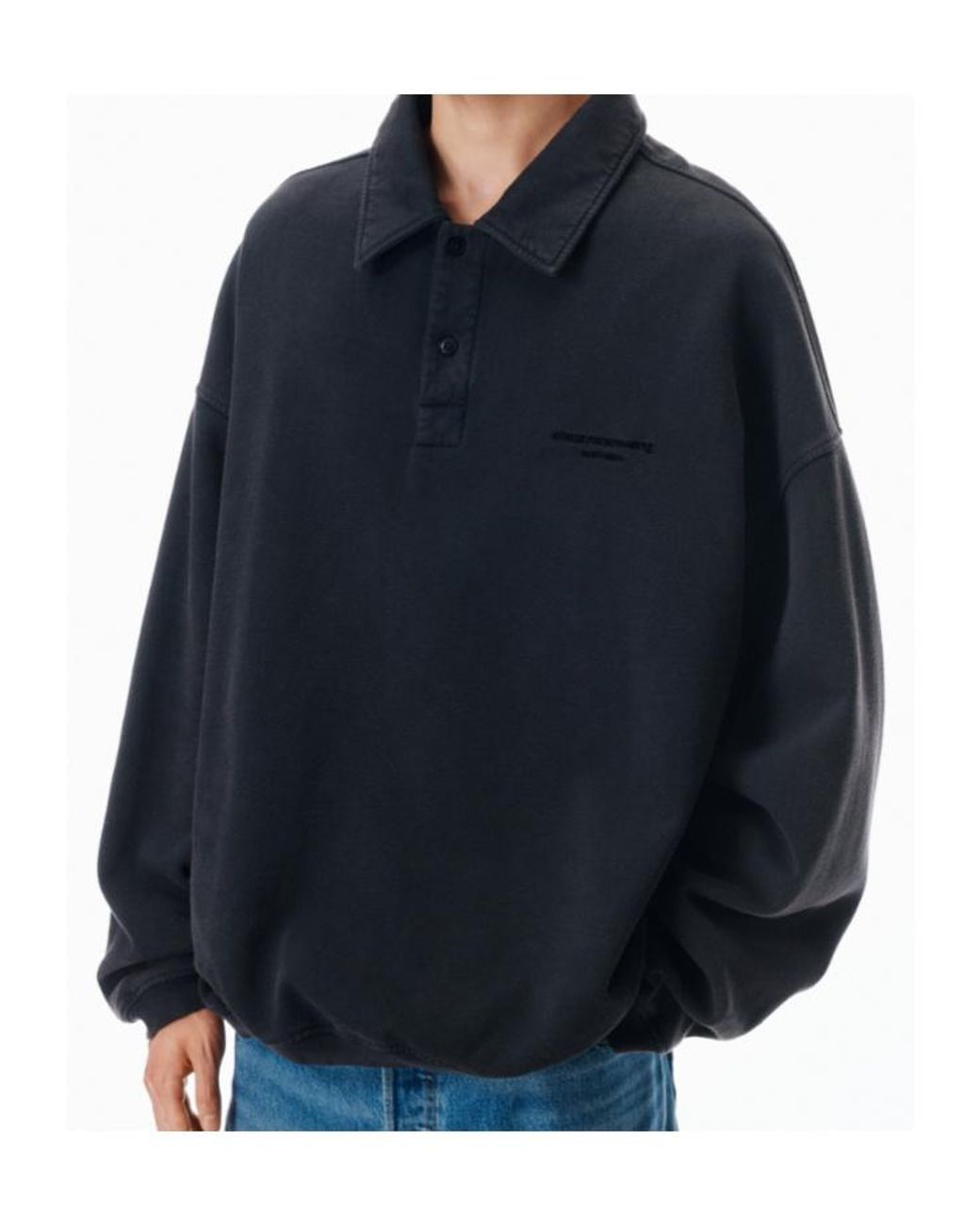 Alexander Wang Black Button Detailed Long-Sleeved Polo Shirt for men
