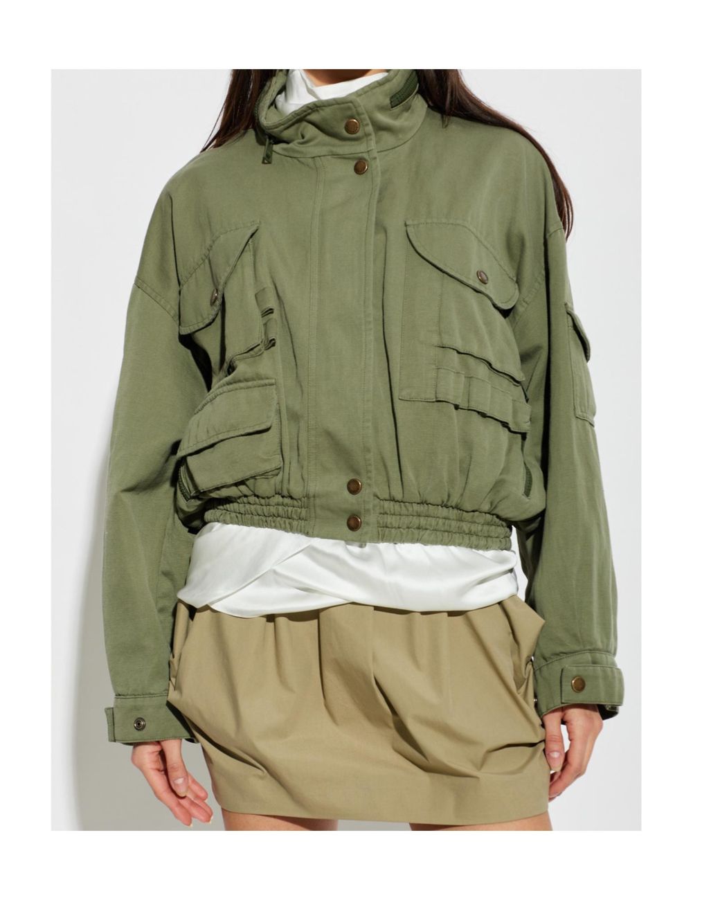 Balmain Green Cropped Twill Bomber Jacket