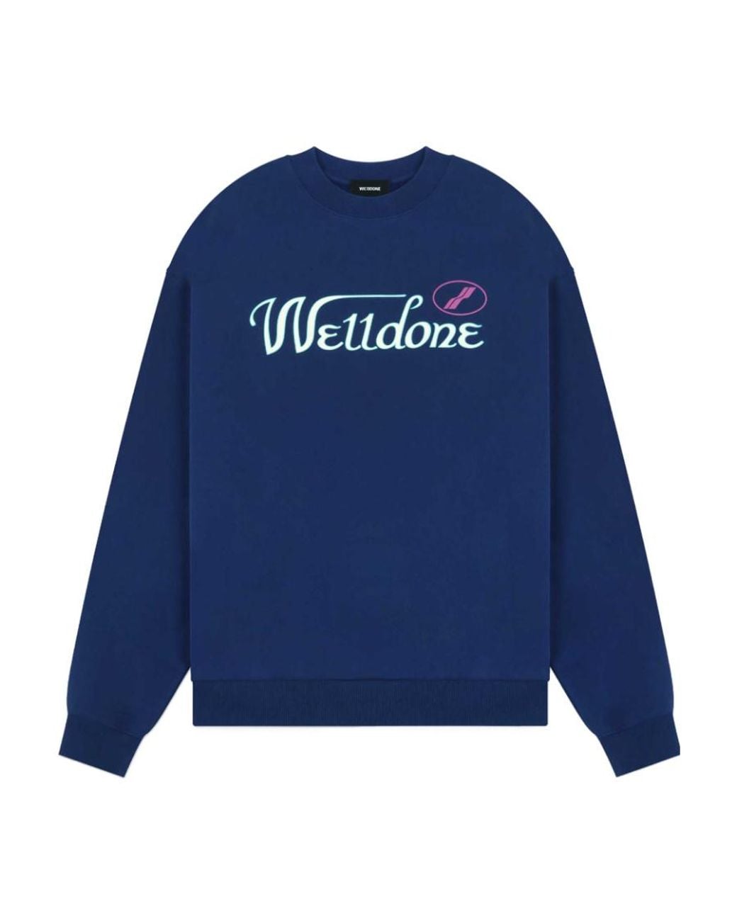 we11done Blue Logo-Print Cotton Sweatshirt for men