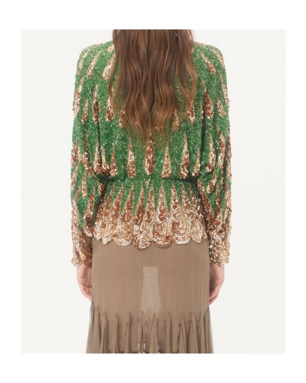 Valentino Green Embroidered Chiffon Top