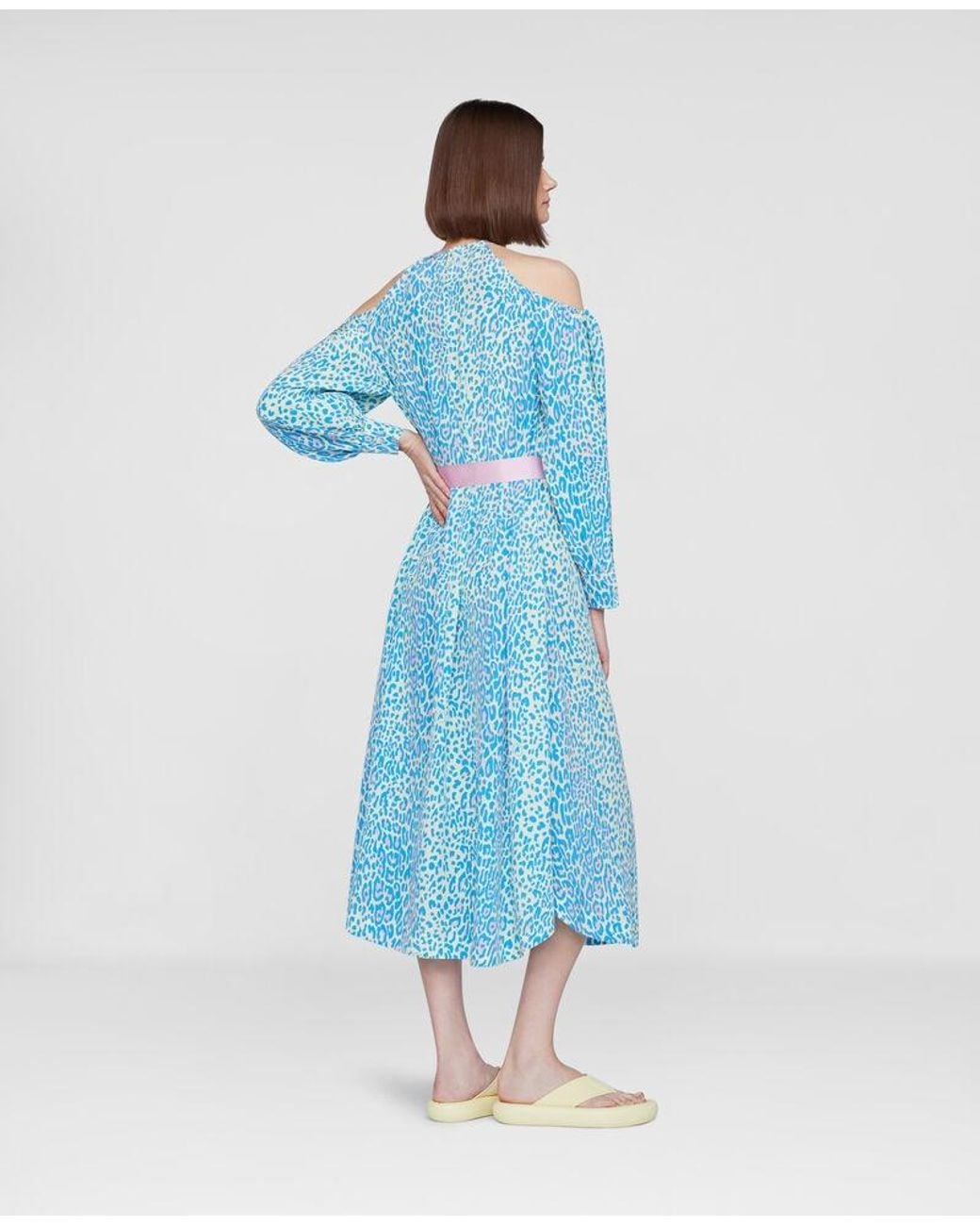 Stella McCartney Blue Leopard Printed Belted Maxi Dress