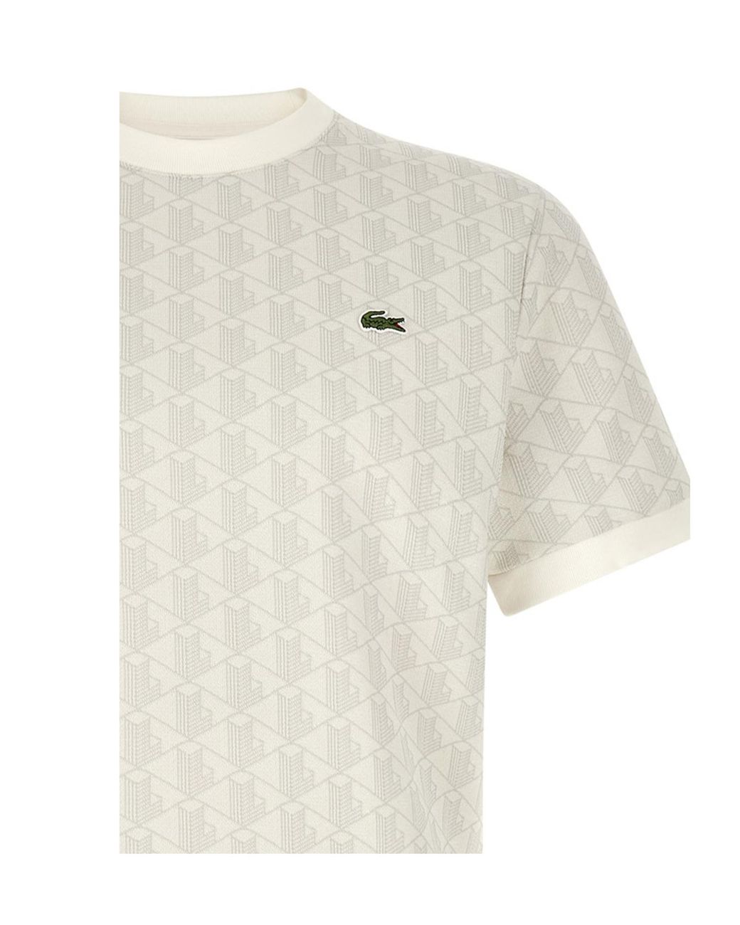 Lacoste White Monogram Jacquard Knitted Top for men