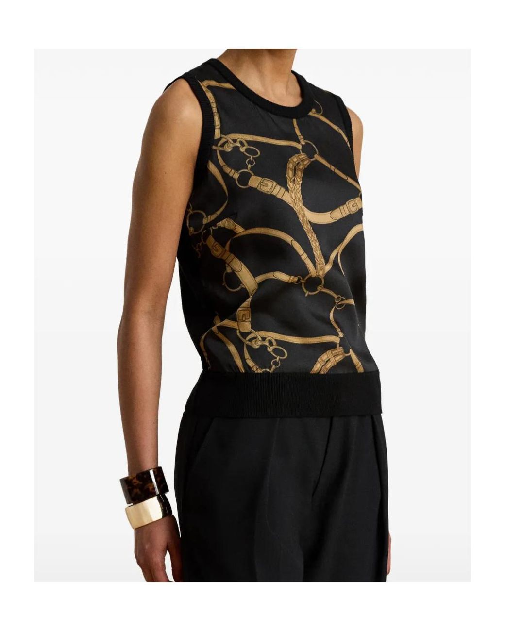 Ralph Lauren Black Belting-Print Sleeveless Top
