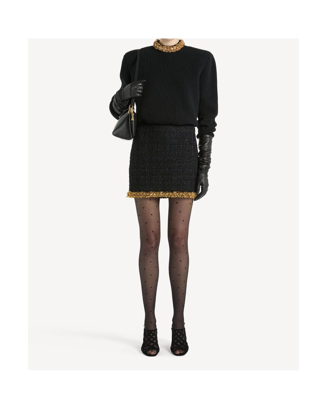 Balmain Black Tweed Beaded-Hem Mini Skirt