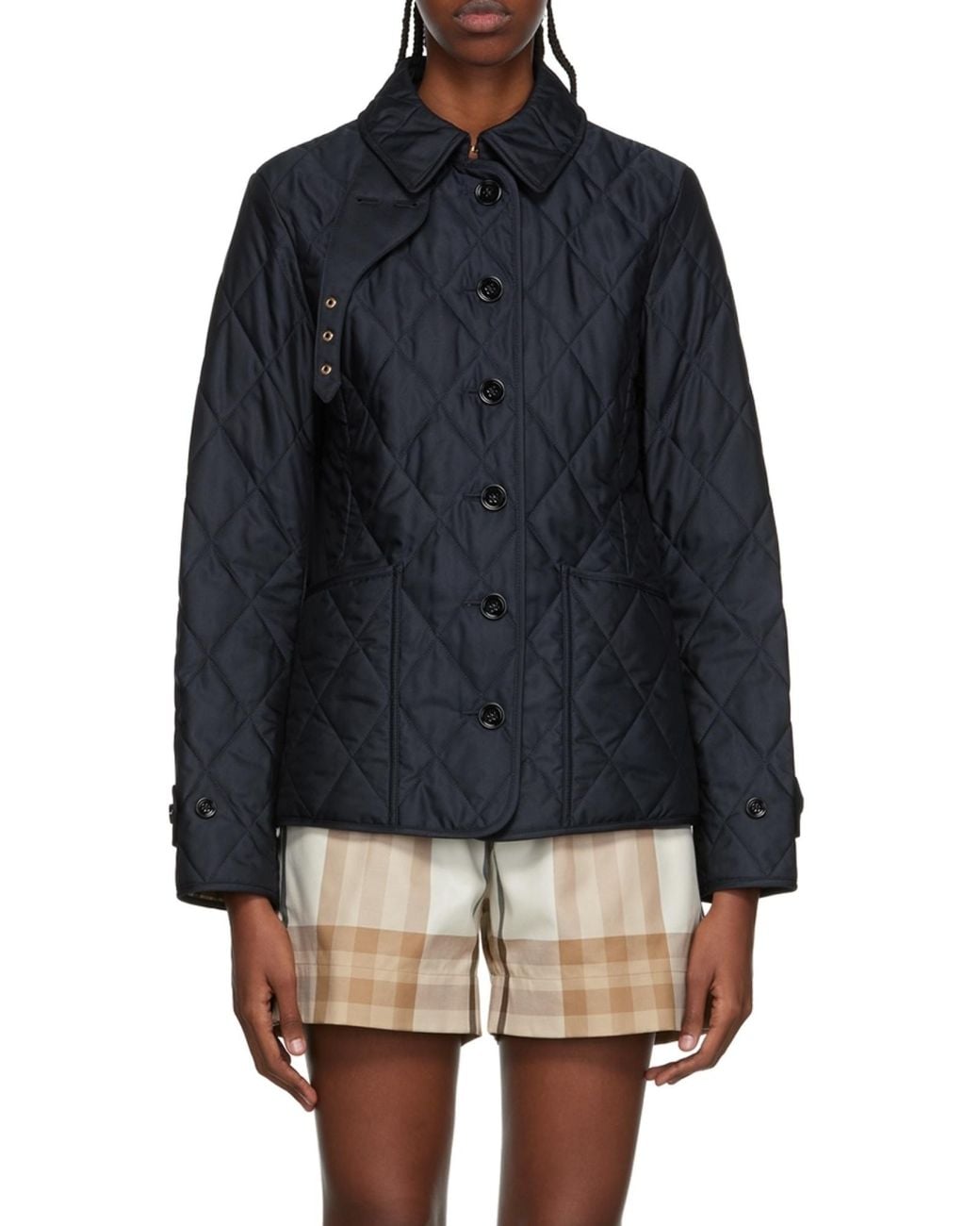 Burberry Blue Diamond-Quilted Buttoned Jacket