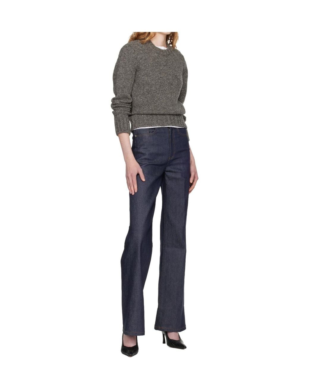 A.P.C. Gray Wool Cropped Crew Neck Sweater