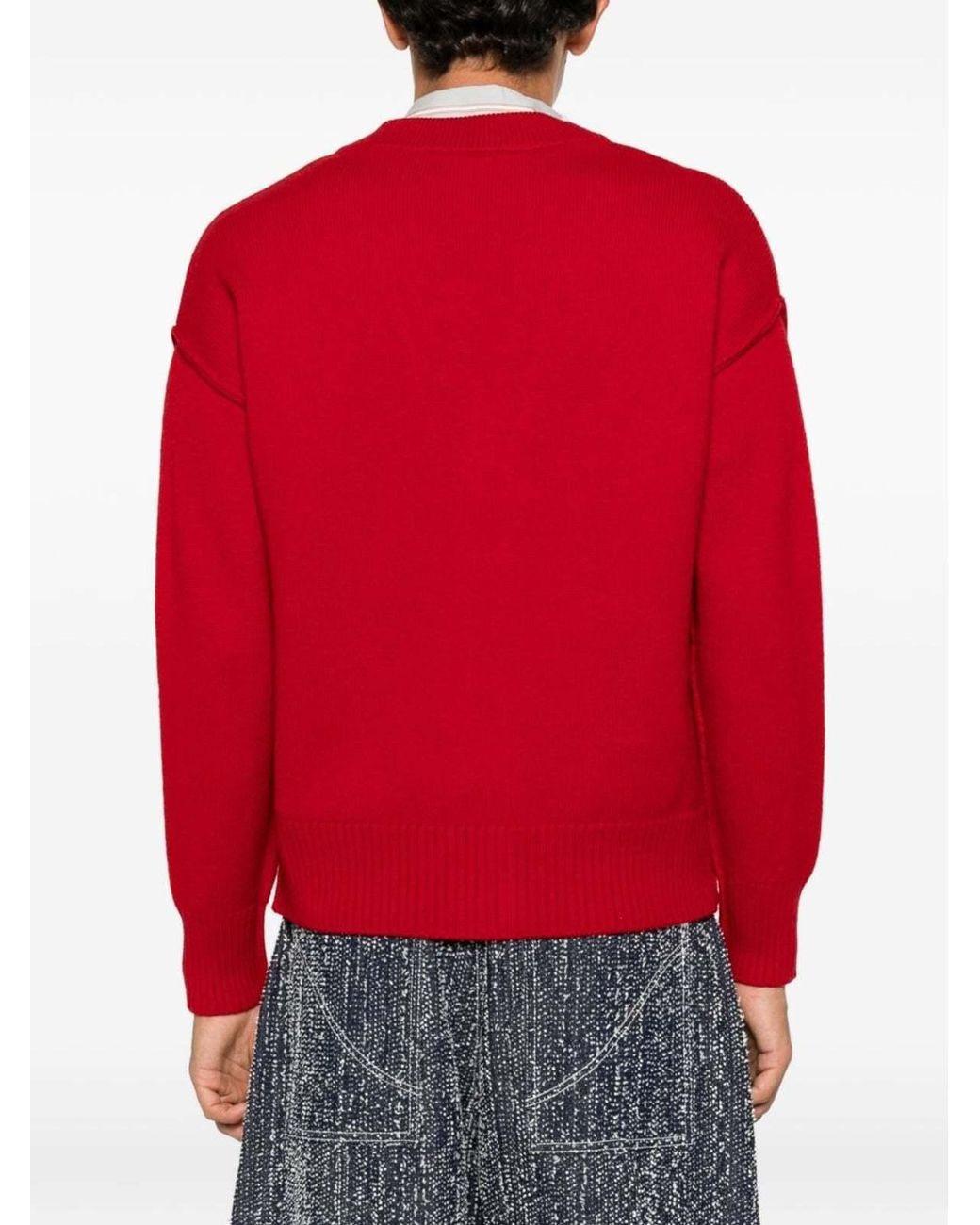 AMI Red Ami Ami De Coeur Logo Intarsia-Knit Cardigan for men