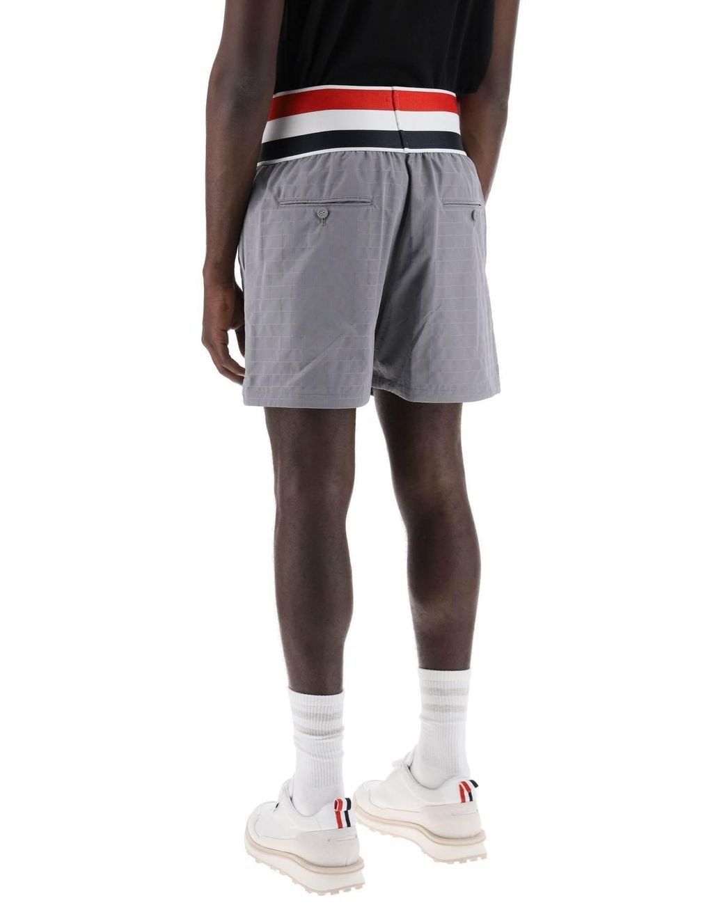 Thom Browne Gray Ripstop Logo Tag Bermuda Shorts for men