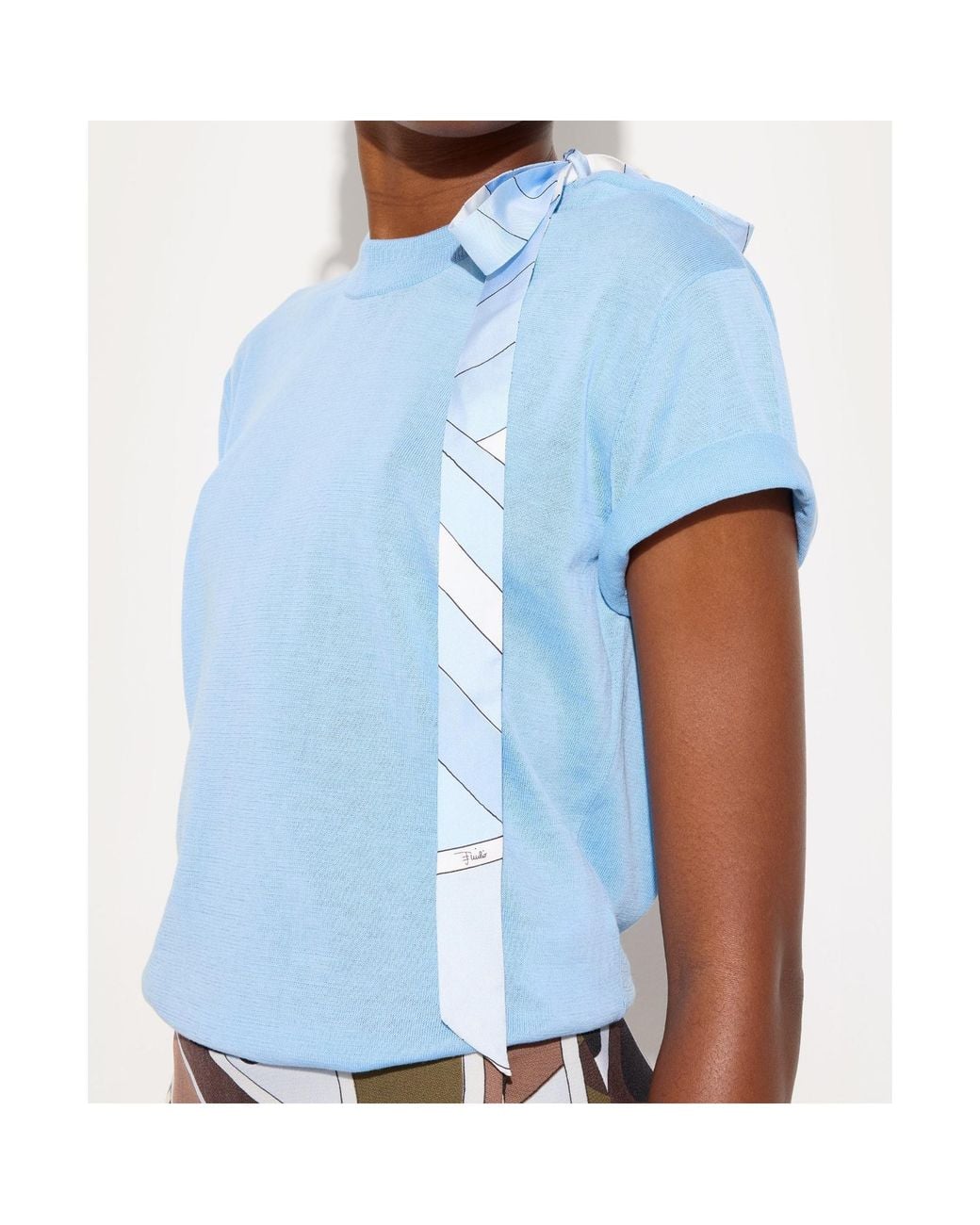 Emilio Pucci Blue Lace-Up Detail T-Shirt