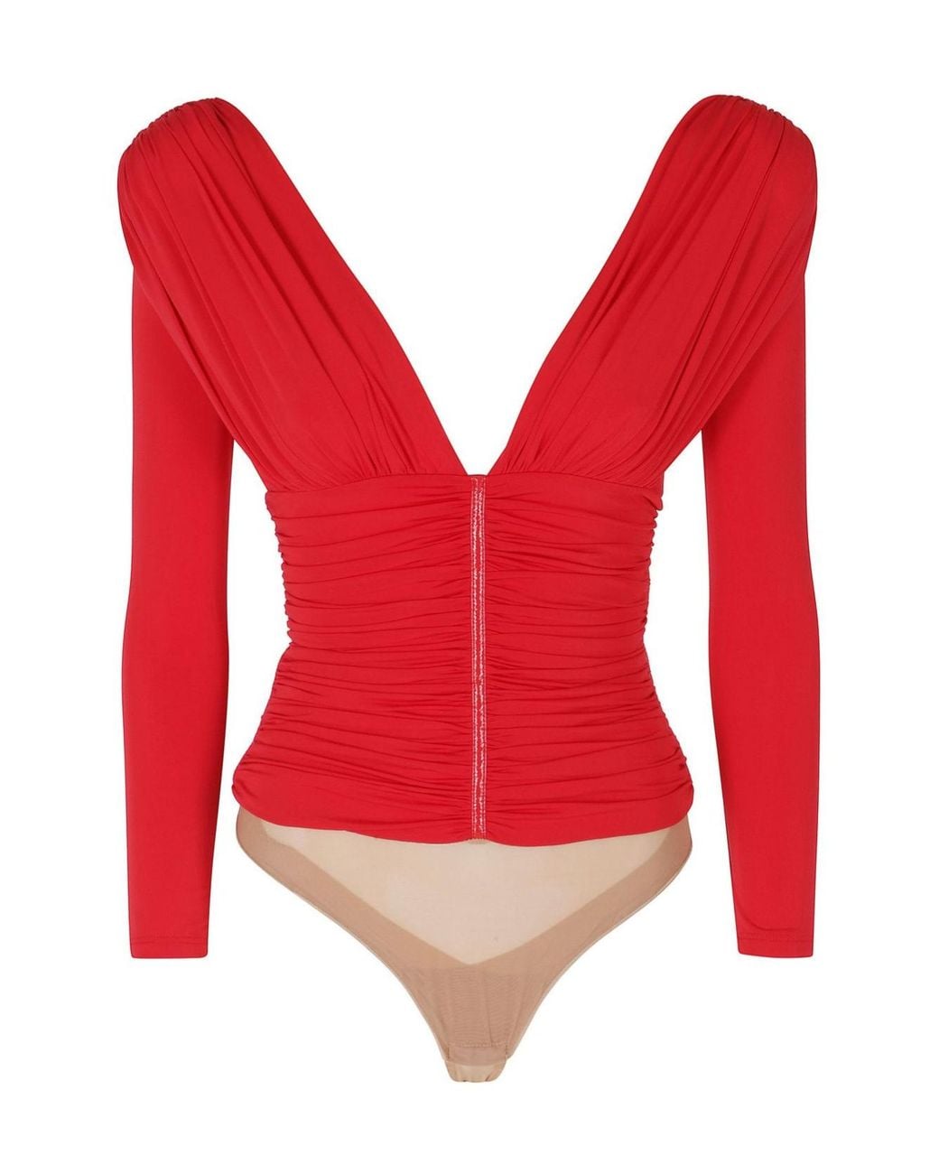 Elisabetta Franchi Red Ruched Zip Bodysuit