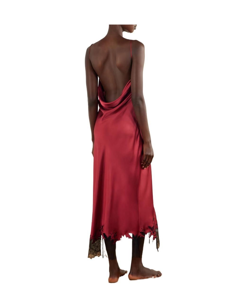 Carine Gilson Red Lace-Trimmed Silk-Satin Maxi Dress