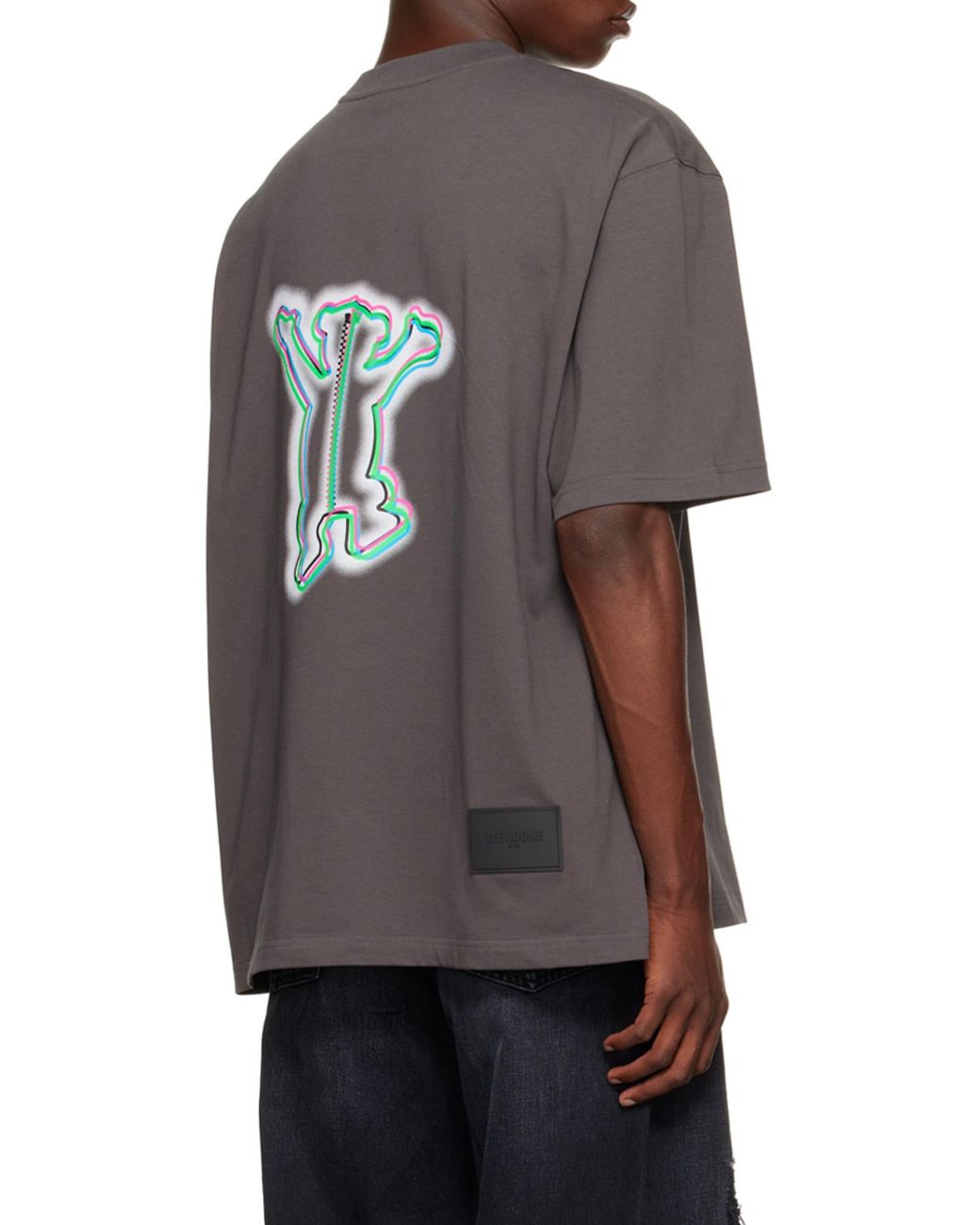 we11done Gray Graphic-Print Cotton T-Shirt for men