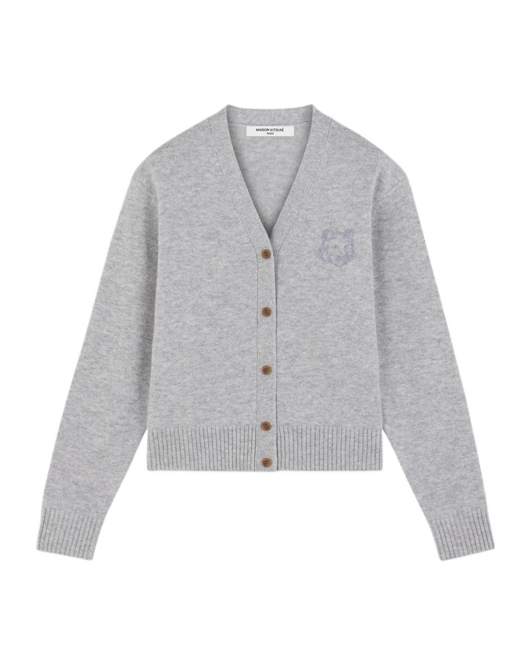 Maison Kitsuné Gray Maison Kitsuné Bold Fox Head Embroidered Knit Cardigan