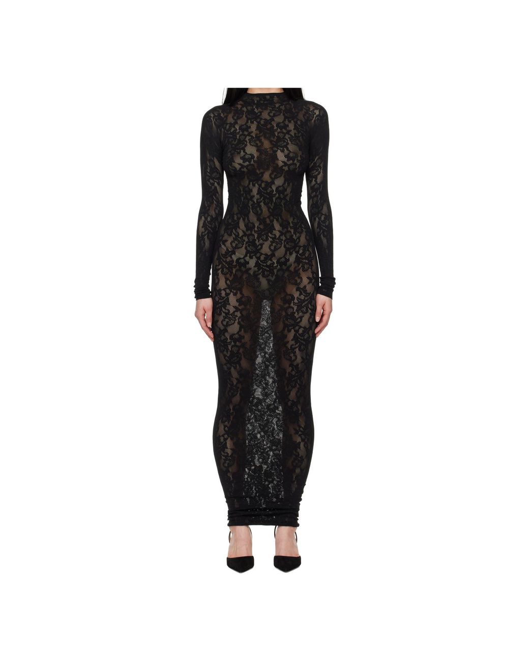Skims Knit Lace Turtleneck Maxi Dress in Black | Lyst