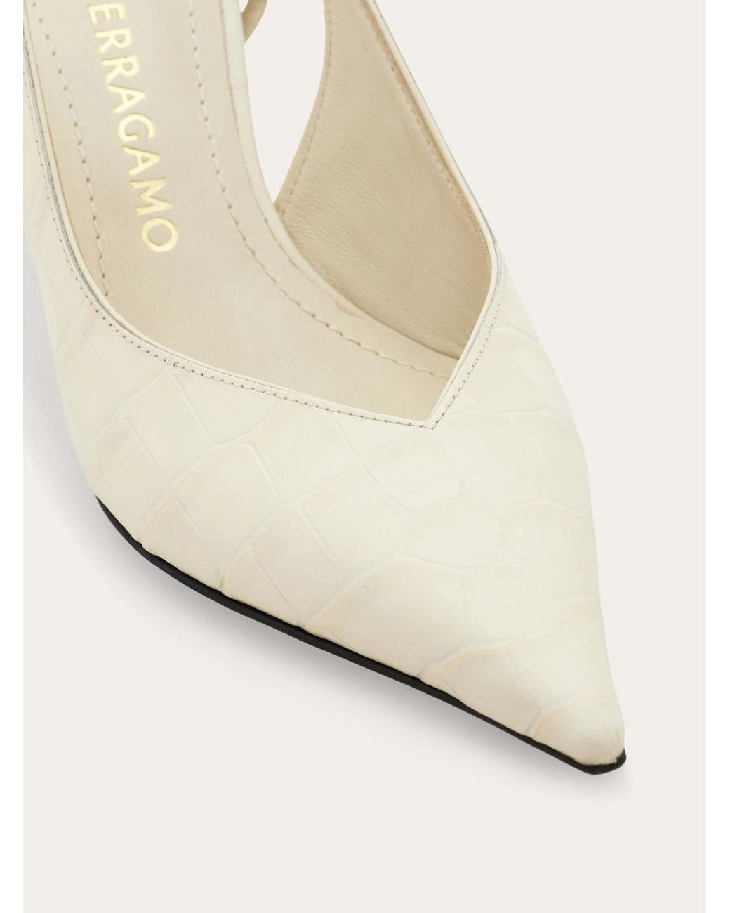 Ferragamo White Mid Heel Slingback