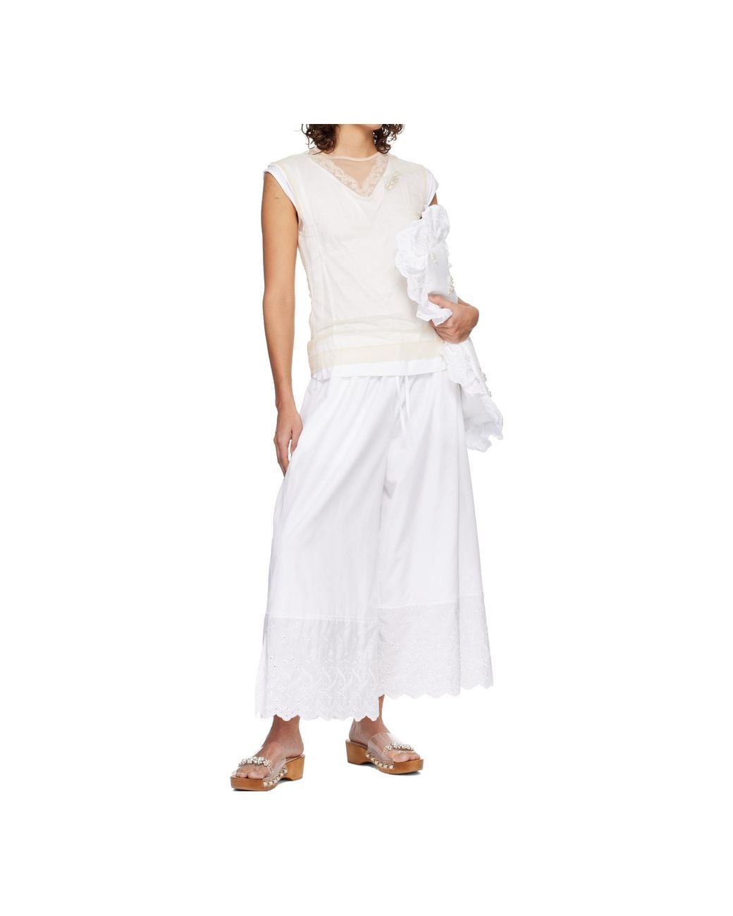 Simone Rocha White Layered Lace-Trimmed T-Shirt