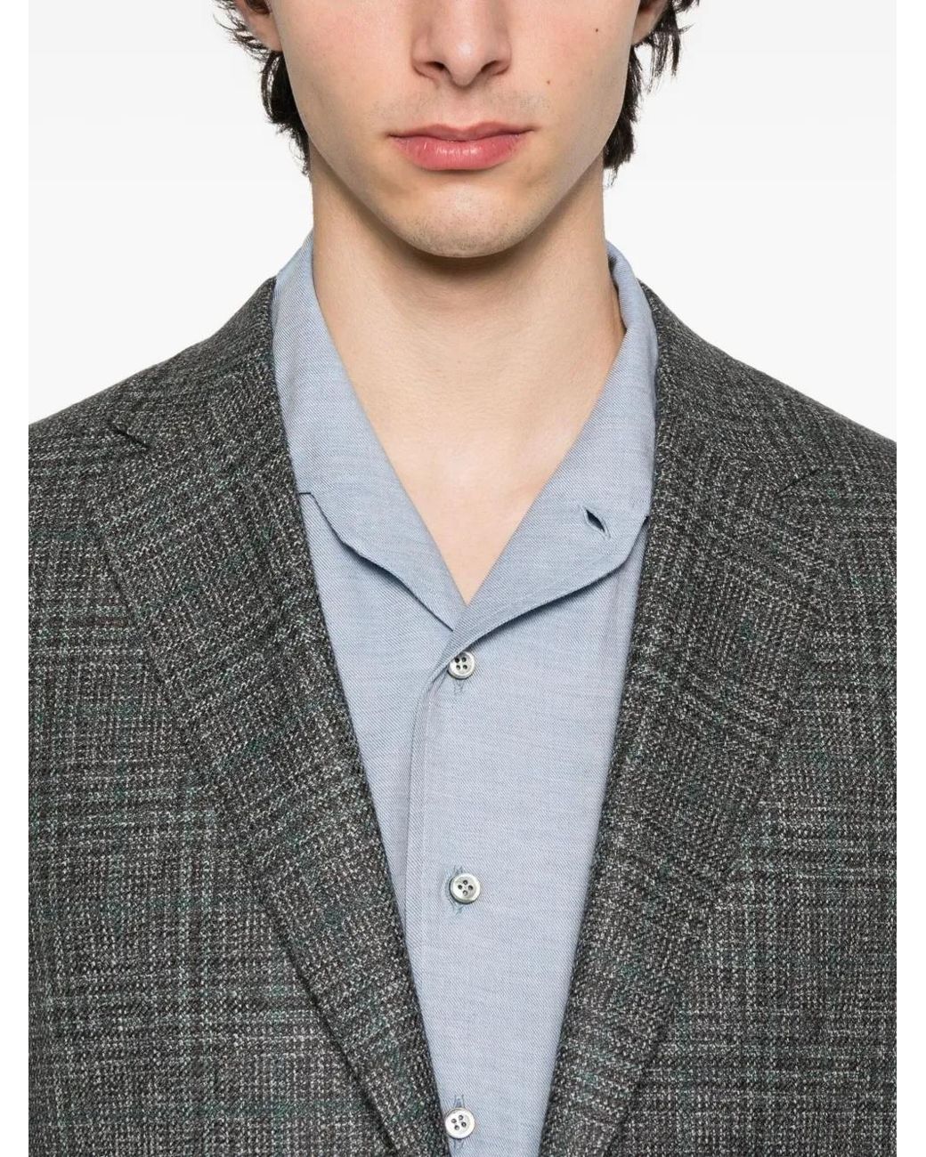 Canali Gray Checked Two-Button Blazer for men