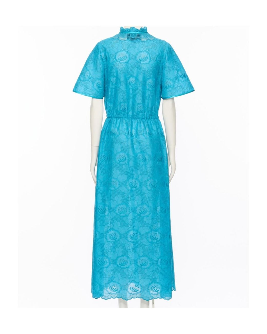 Valentino Blue Ruffled Neck Laced Maxi Dress