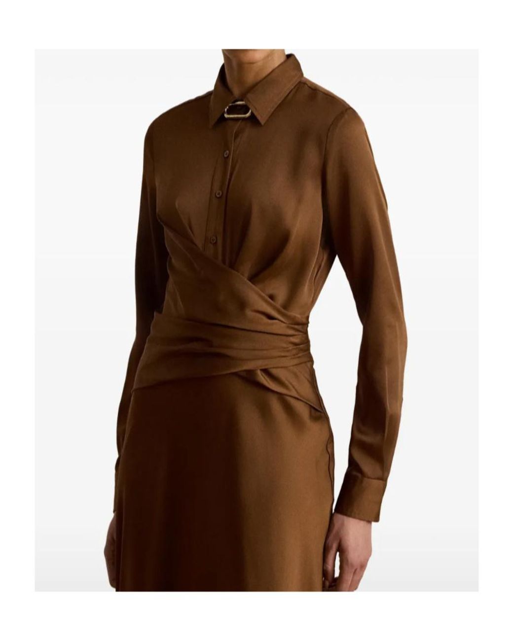 Ralph Lauren Brown Ruffled Button-Front Maxi Gown