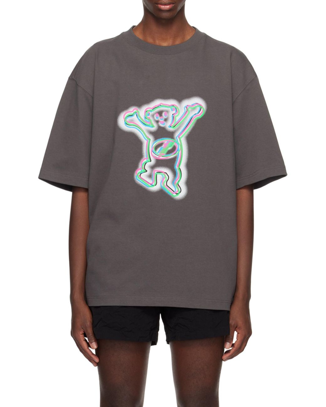 we11done Gray Graphic-Print Cotton T-Shirt for men