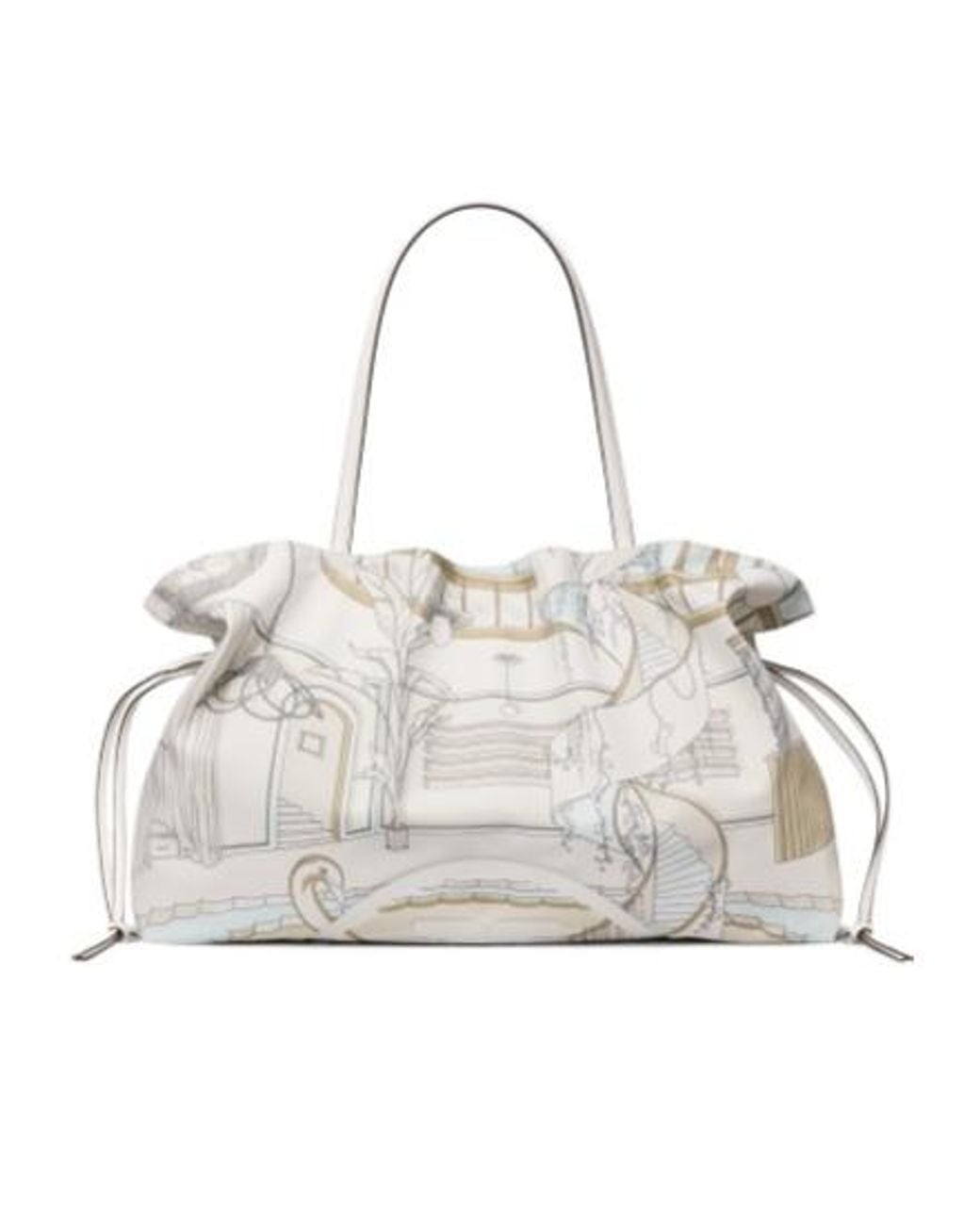 Tory Burch White Large Ella Drawstring Tote Bag