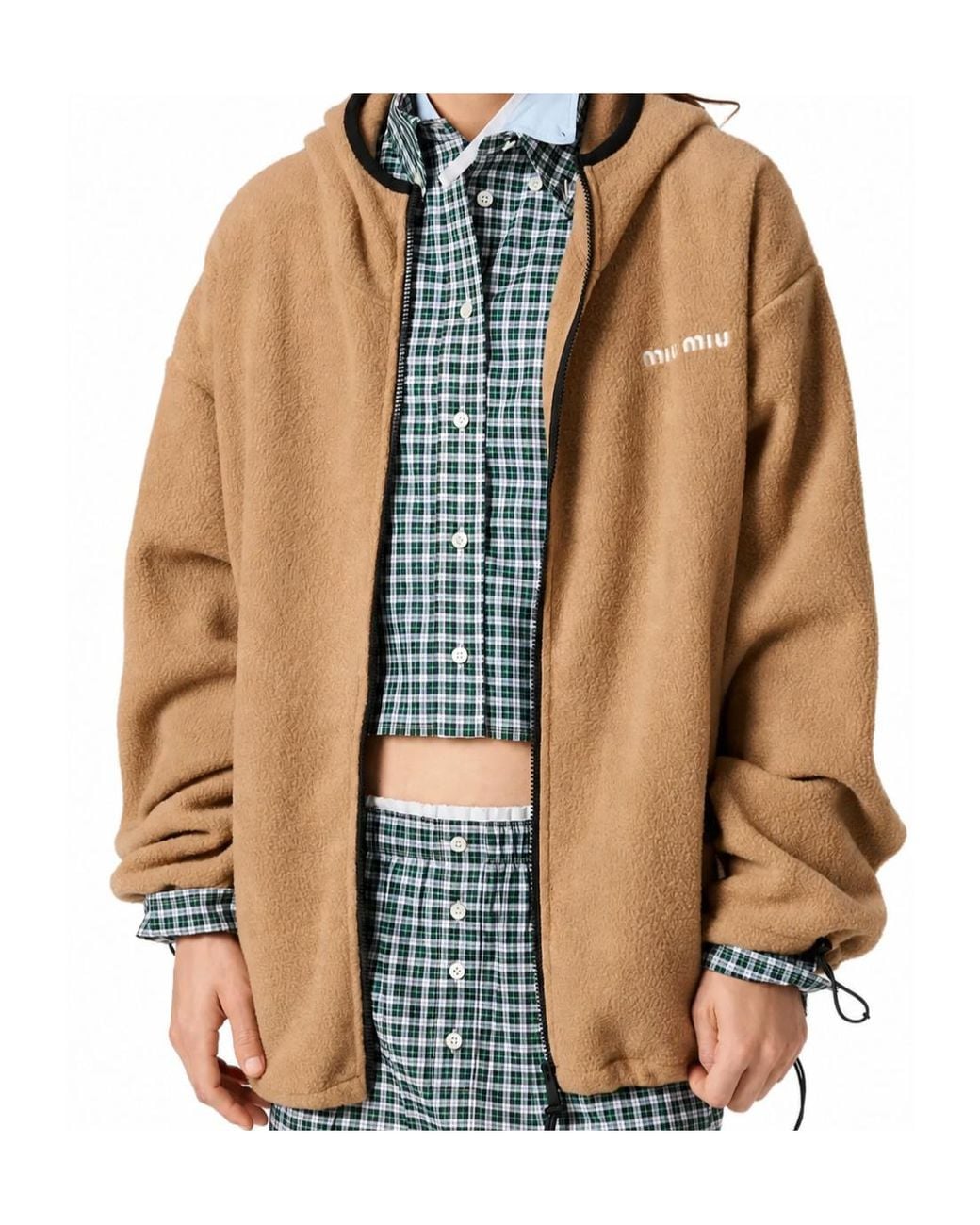 Miu Miu Natural Cotton Fleece Zipper Hoodie