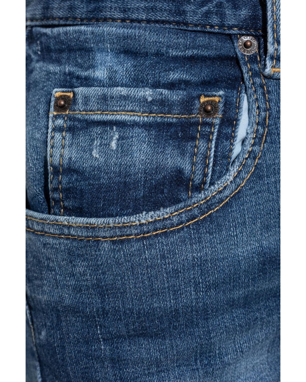 DSquared² Blue Logo Patch Distressed Shorts