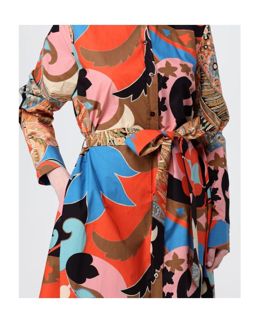 Etro Red Paisley-Print Belted Shirt Dress