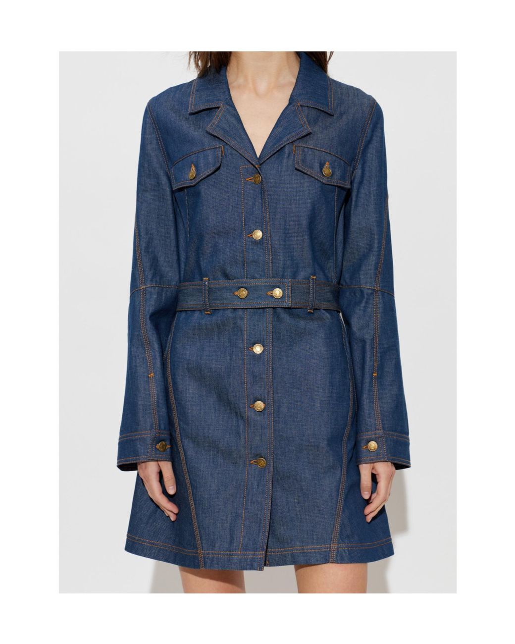 Moschino Blue Belted Denim Shirt Dress
