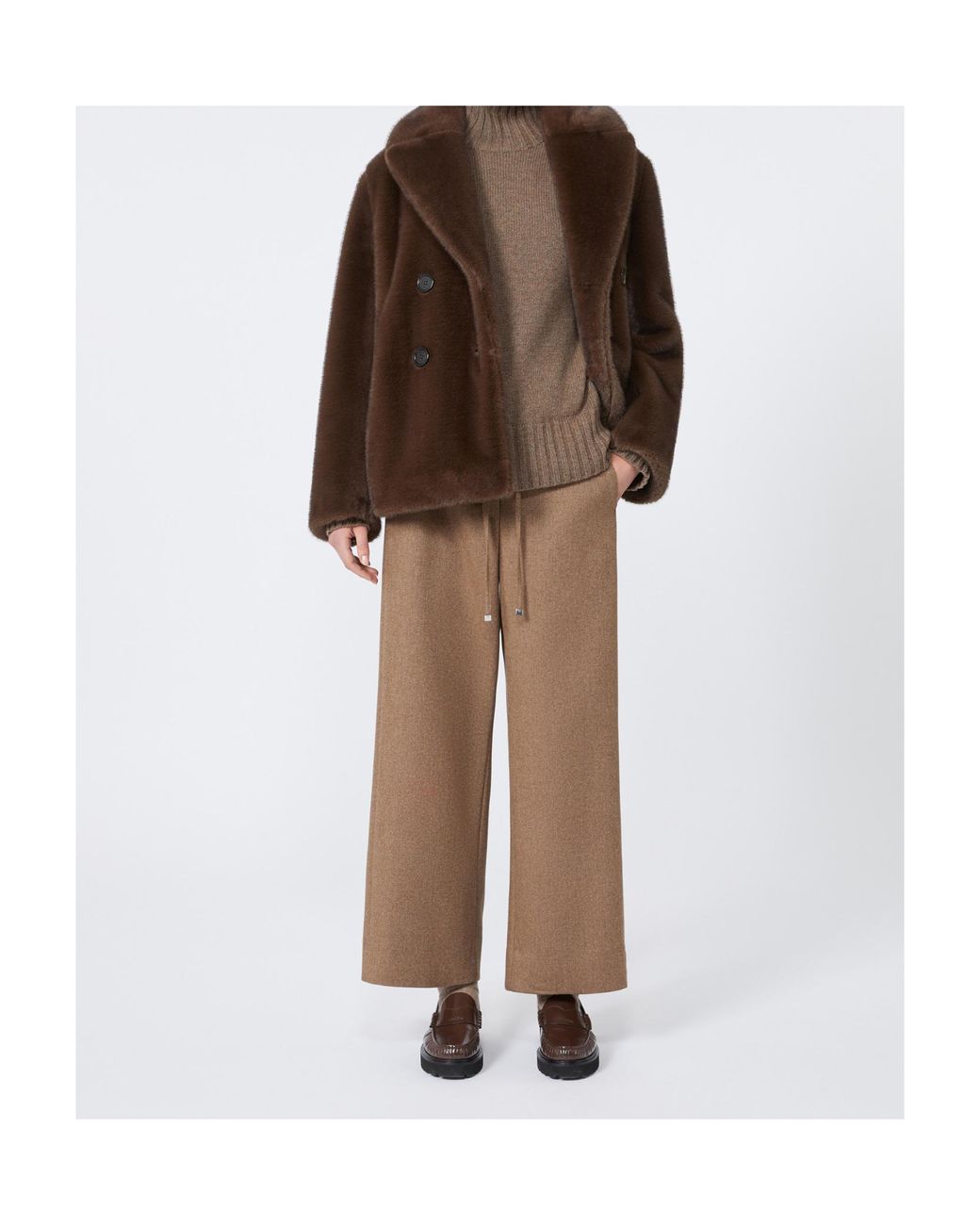 Max Mara Brown Double-Breasted Jacket With A Fluffy Texture