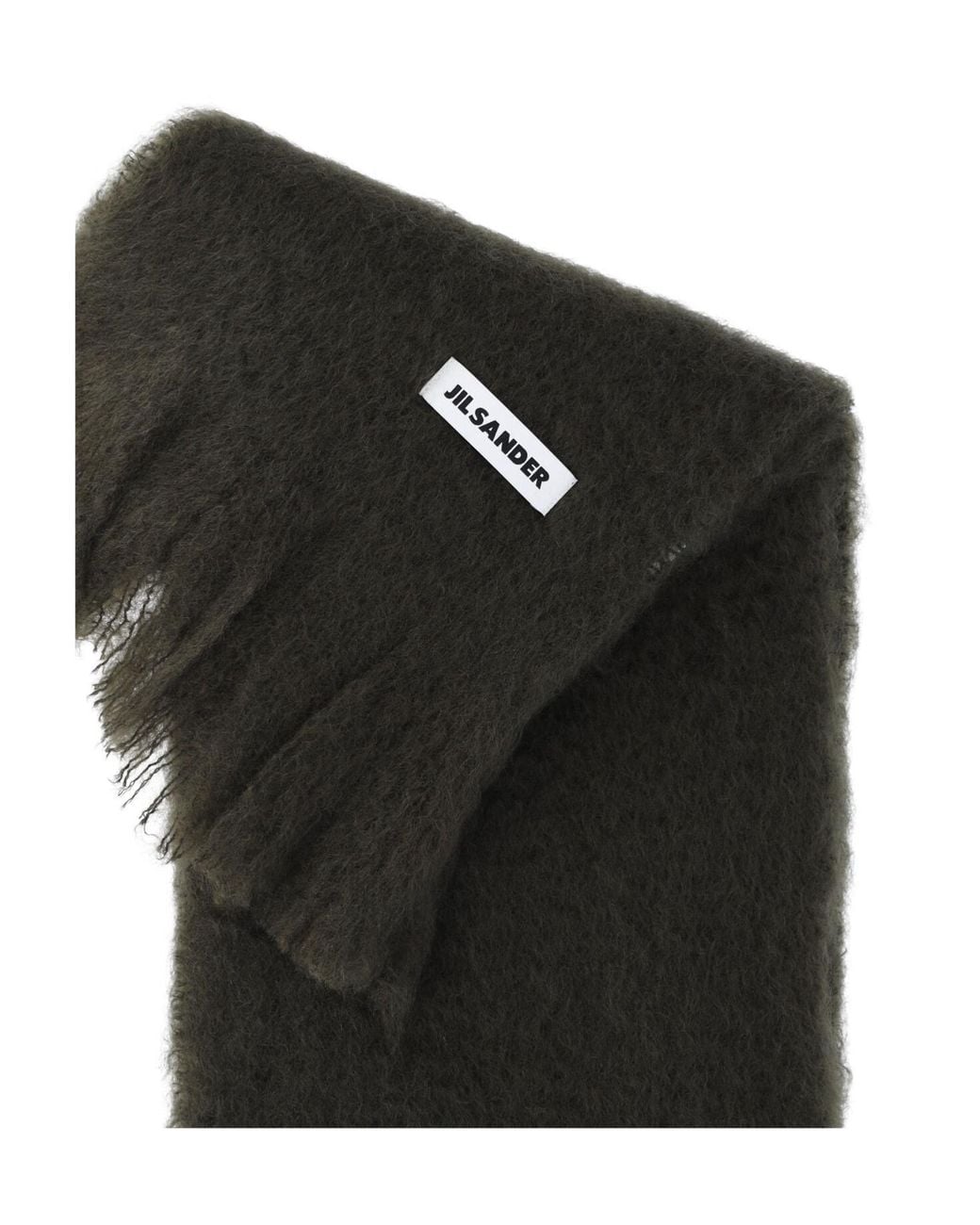 Jil Sander Black Fringed Logo Patch Scarf for men