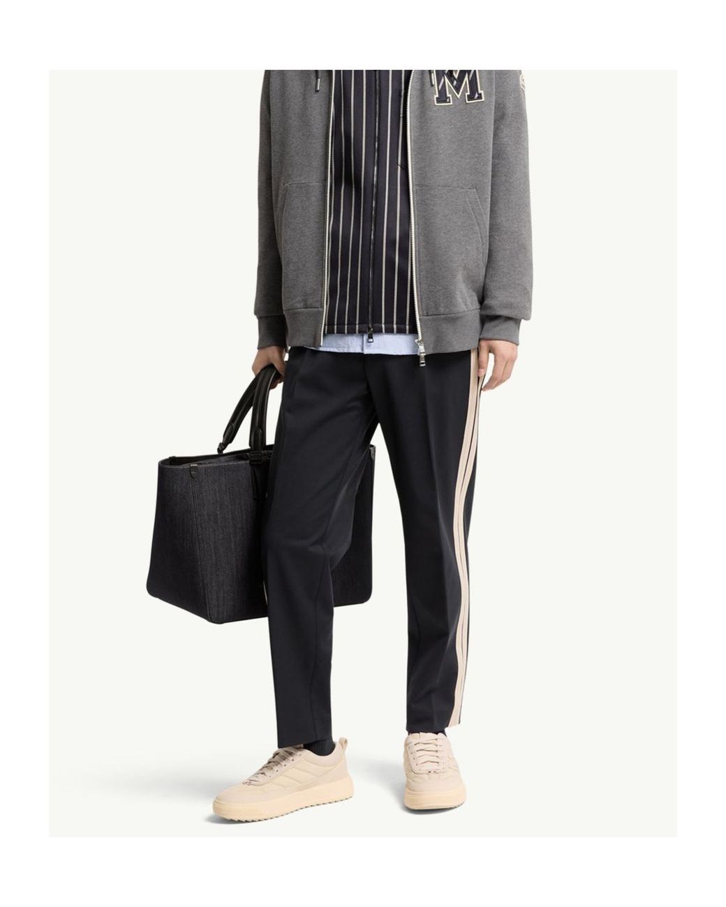 Moncler Blue Logo Patch Stripe Detailed Trousers for men