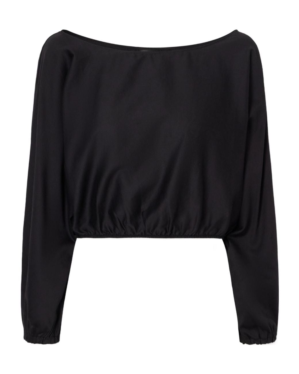 Leset Black Yoko Cropped Gathered Cotton-Poplin Top